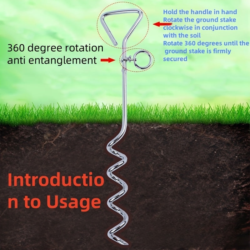 Dog Tie Out Stake 360° Anti-Tangle Galvanized Ground Anchor - Heavy Duty Dog Stake for Yard Camping Outdoor, Swivel No-Tangle Dog Leash Stake with Tie Out Cable