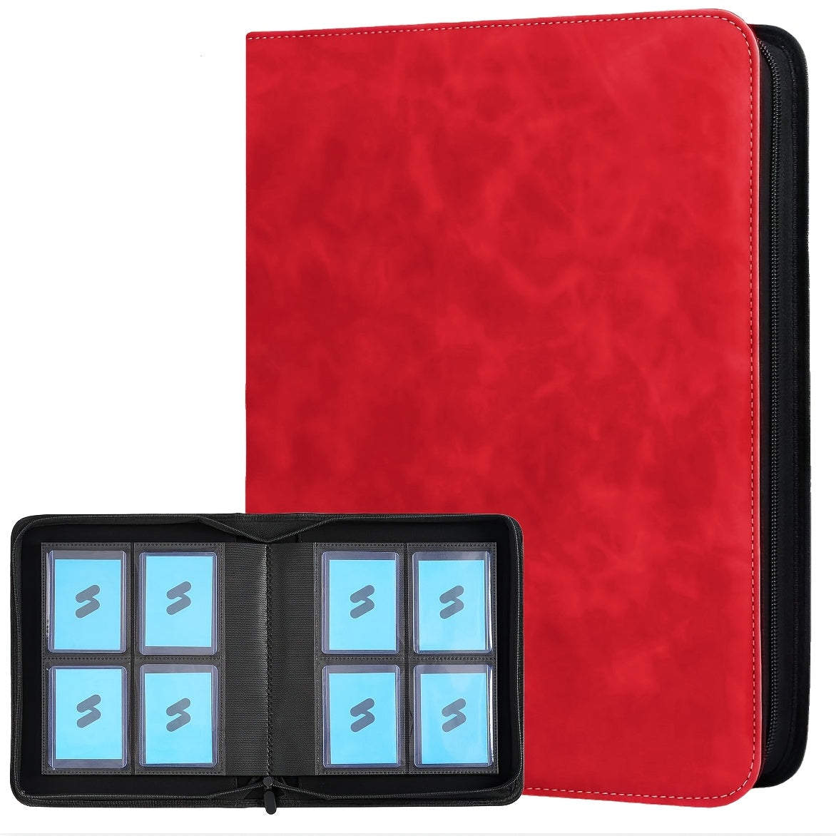 Top-Loader Binder Holds 112 Top Loaders – 4-Pocket 3x4 Rigid Card Holder Binder for Trading Cards & Sports Cards – Zippered Hard Cover Card Storage & Display Album – Green Gray Blue Red Black