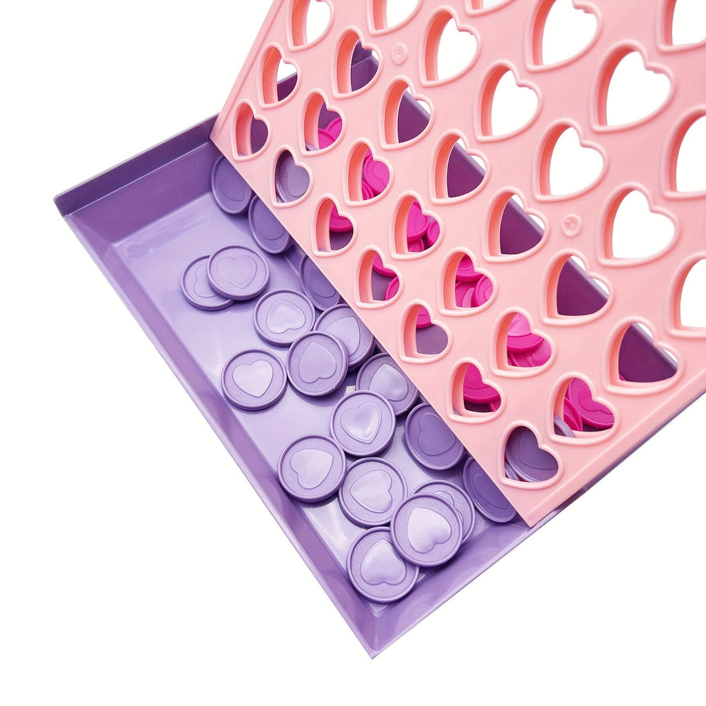 4 in a Row Travel Game Foldable Portable – Connect 4 Style Strategy Board Game for Kids & Family, Compact Parent-Child Fun, Valentine's Day Christmas Birthday Gift, Pink & Purple 7.9x6.5 Inches