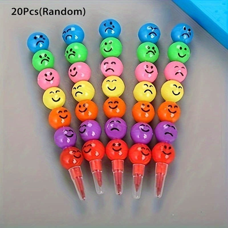 20pcs Cartoon Smiley Face Crayons for Kids - Cute Candy Gourd Shape Crayon Set for Students, Children Painting Art Supplies, School Stationery Gift, Birthday Christmas Halloween Party Favor, Random Colors