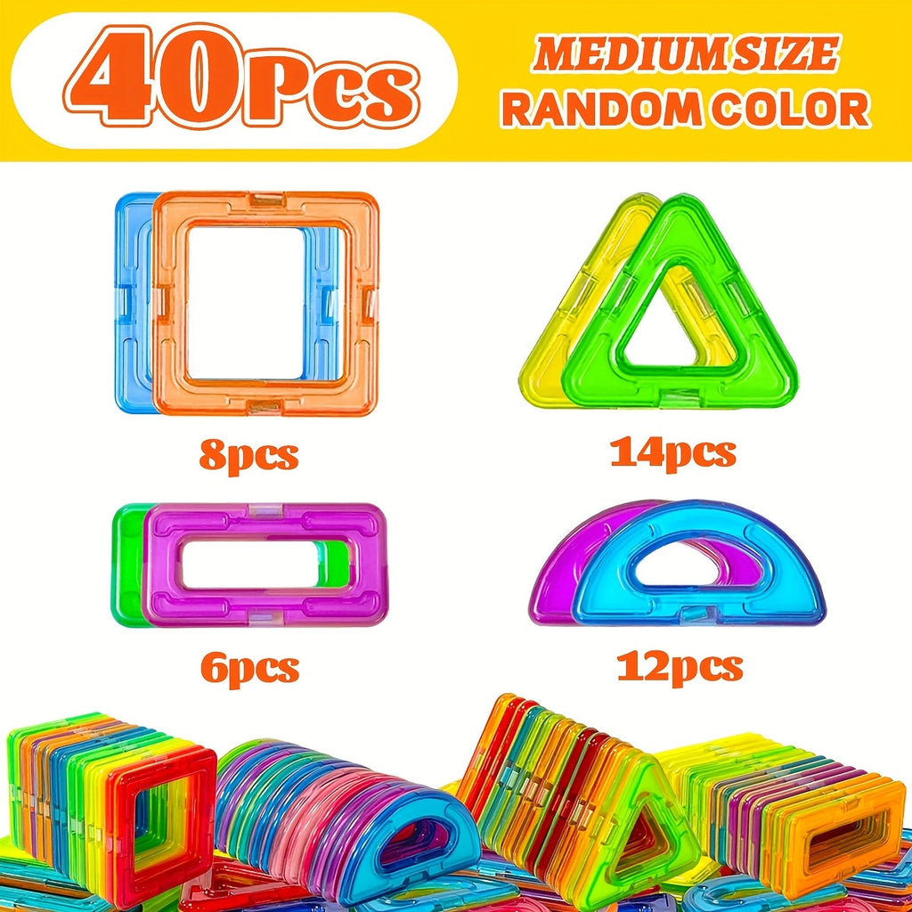 Magnetic Building Blocks Set 40/80/100pcs for Kids – STEM Educational Magnet Tiles Construction Toy, Creative Learning Gift for Boys & Girls, Develops Hands-On & Problem-Solving Skills