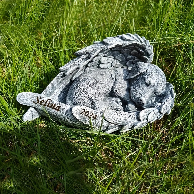 Personalized Pet Angel Sleeping Stone Memorial – Custom Name & Date Sympathy Gift for Loss of Dog or Cat, Engraved Pet Grave Marker Keepsake for Garden or Home