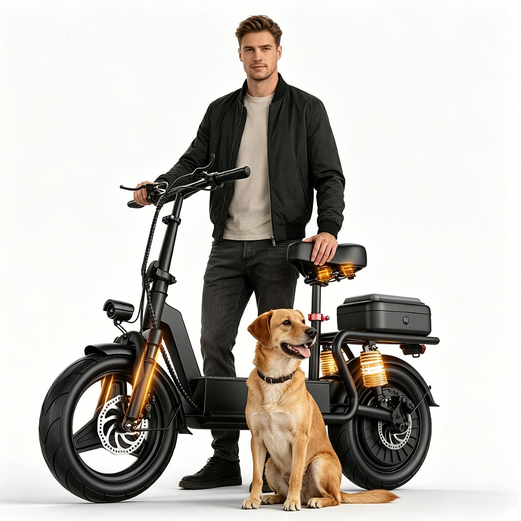 749W Electric Scooter with Seat & Rear Trunk - 48V 18Ah Battery Up to 25 Miles Range, 3-Speed Commuter E-Scooter, Dual Disc Brakes, Key-Lockable Detachable Trunk | Adults City Commuter