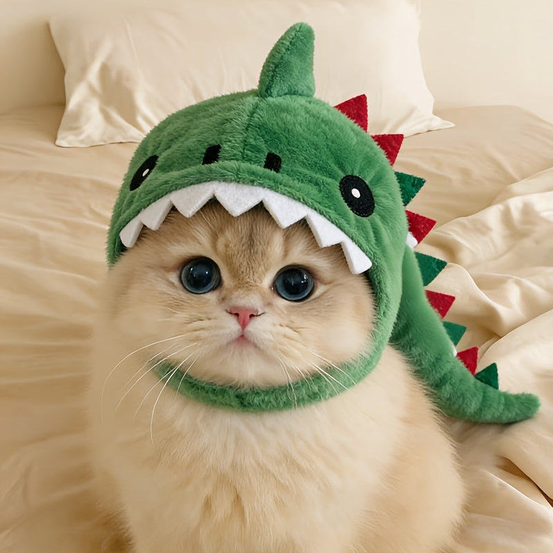 Cat Dinosaur Hat Costume - Funny Cute Cartoon Dinosaur Headgear for Cats & Small Dogs, Soft Pullover Pet Costume Ornament, Perfect for Photos, Holidays & Halloween, Adorable Cat Gift