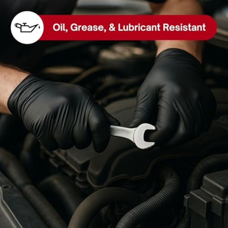 Black Nitrile Disposable Gloves 200 Count – 6 Mil Thick, Latex-Free, Powder-Free, Chemical Resistant, Flexible Form-Fitting, S/M/L/XL for Mechanic, Maintenance, Cleaning, Food Service & Medical Use