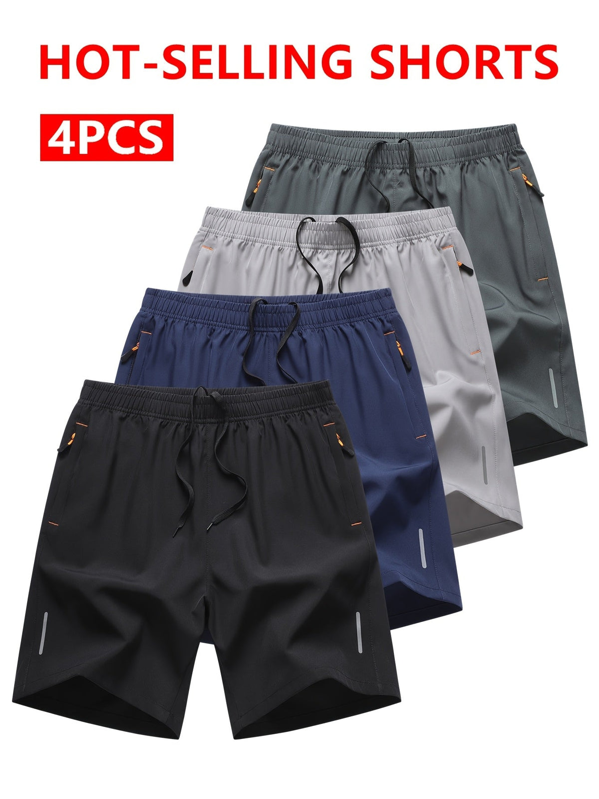 Men's Athletic Shorts 4-Pack Quick-Dry Lightweight Breathable, Zipper Pockets Drawstring Waist Loose Fit for Running, Gym, Cycling, Basketball, Tennis, Outdoor Sports & Beach - Mixed Colors S-XXXL