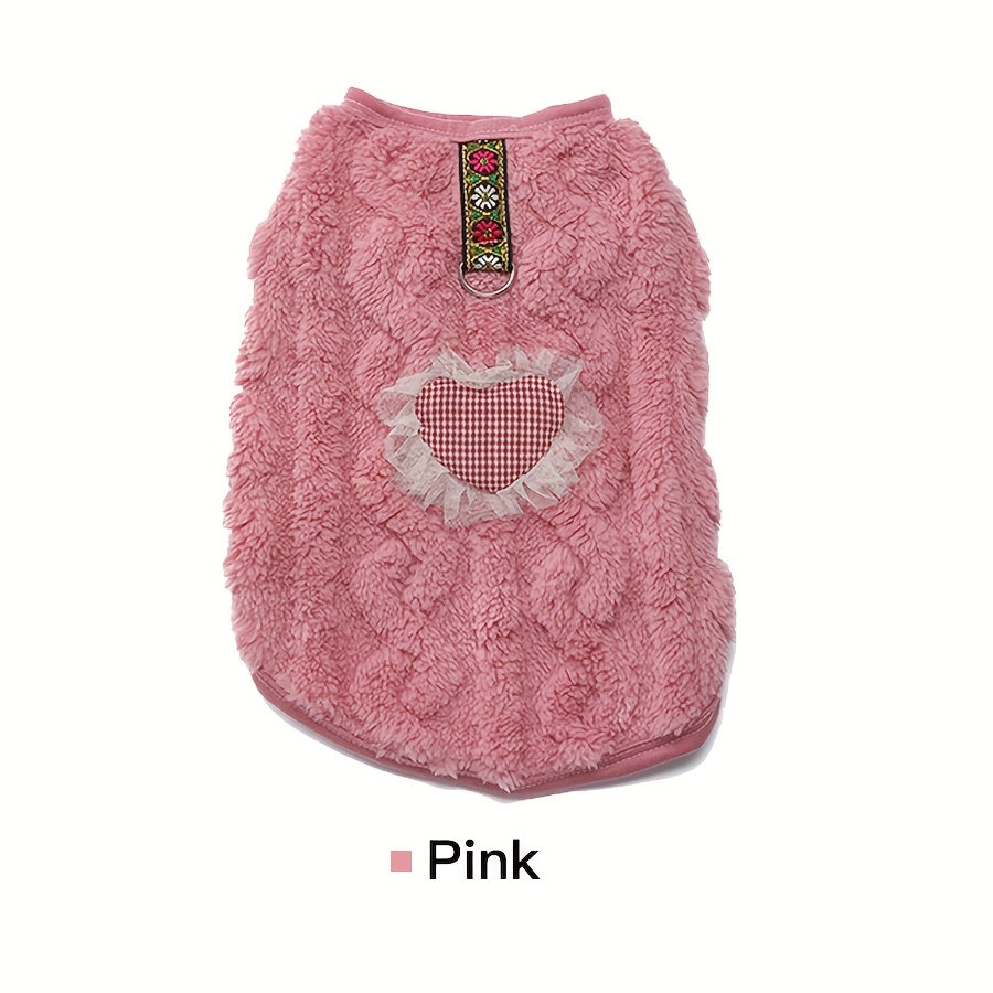 Dog Vest Sweater for Fall Winter – Warm Thick Two-Legged Pet Shirt with Built-In Leash Buckle, Heart-Shaped Design, Cozy Cold Weather Dog Clothing for Small Medium Dogs