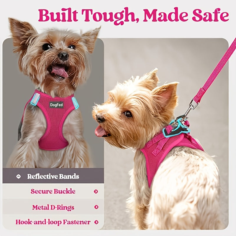 Walk-In Dog Harness and Leash Set for Small Dogs & Puppies - Breathable Mesh Reflective Soft Lightweight Pet Vest Harness, All-Weather No-Pull Dog Harness for Daily Walks & Outdoor Adventures