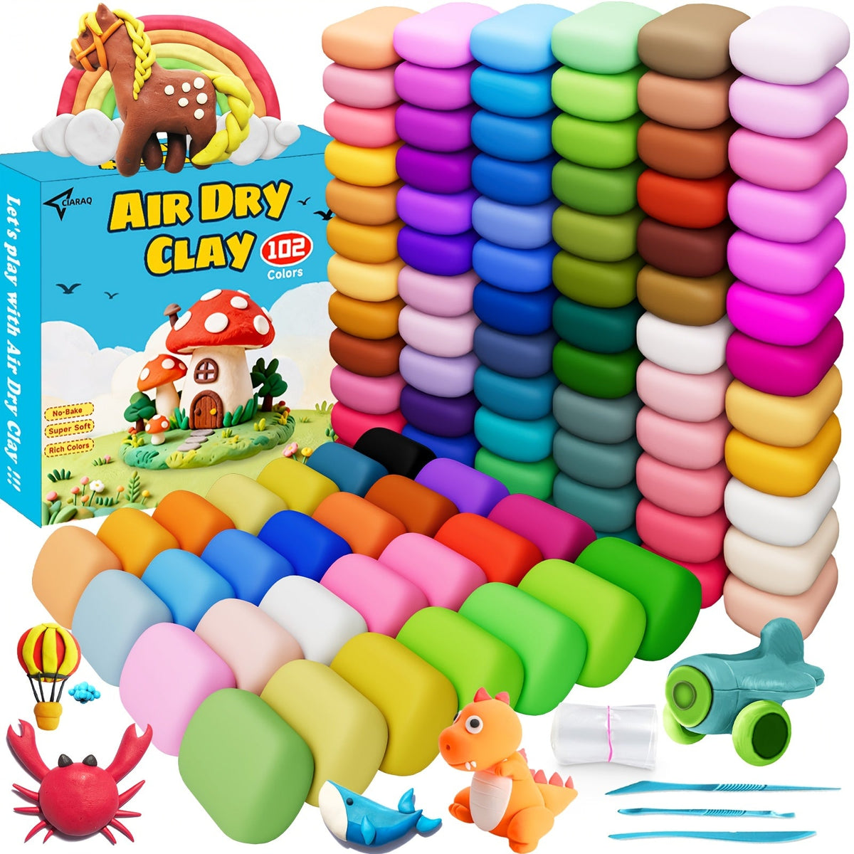 Air Dry Clay Kit 102 Colors Modeling Clay with Sculpting Tools Soft Ultra-Light Magic Clay for Sculpture Crafting Art Projects Kids Adults Halloween Christmas Gift