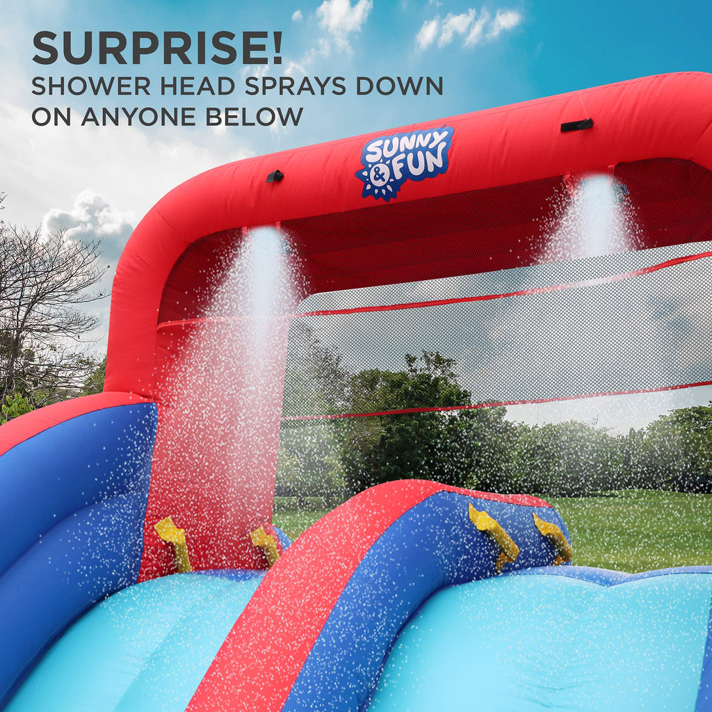 Inflatable Water Slide Park with Dual Racing Slides & Climbing Wall, Kids Backyard Water Park with Splash Pool, Puncture-Resistant Nylon, Holds Up to 350 lbs, Air Pump Included - Summer Outdoor Fun