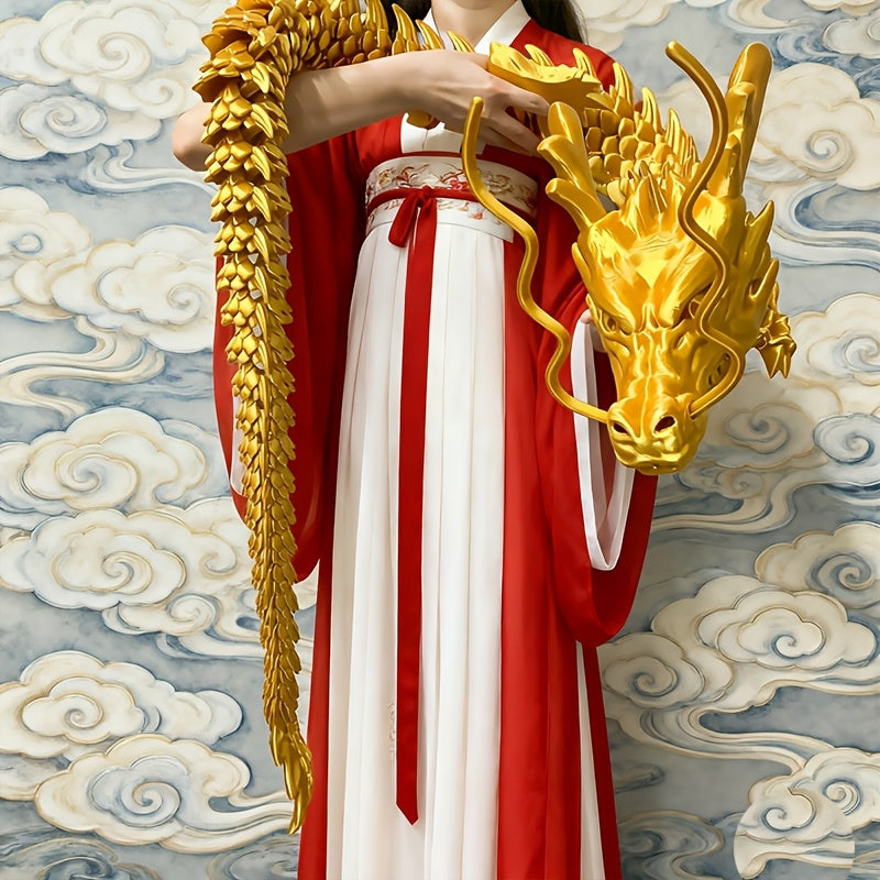 74 Inch Large Chinese Dragon Decoration Moveable Party Decor Hinge Structure Heavy Duty Indoor Outdoor Halloween Christmas Chinese New Year Golden Dragon Tyrannosaurus No Batteries Needed