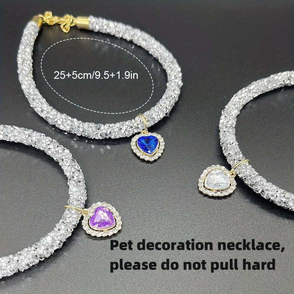 Cat Collar Necklace with Rhinestone Heart Pendant - Cute Bling Pet Collar for Cats & Small Dogs, Adjustable Breakaway Safety Collar, Fashion Pet Jewelry Accessory