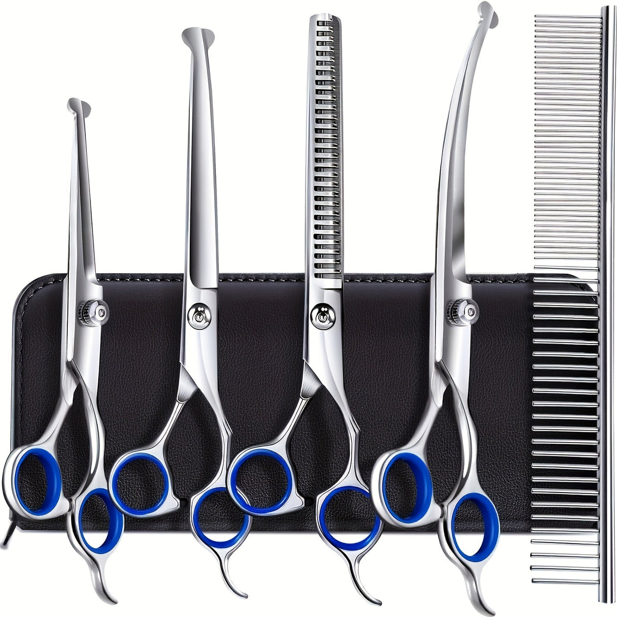 Professional Dog Grooming Scissors Set 6-in-1 – Titanium Coated 4CR Stainless Steel, Safety Round Tips, Left & Right Hand Universal, Heavy Duty Pet Grooming Shears for Dogs, Cats & All Animals