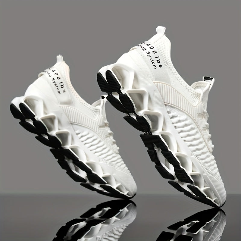 Men's Breathable Running Shoes Lightweight Fish Scale Fabric Upper Durable Outsole Low Top for Running Hiking Walking Casual Sports White Black US 7-13.5