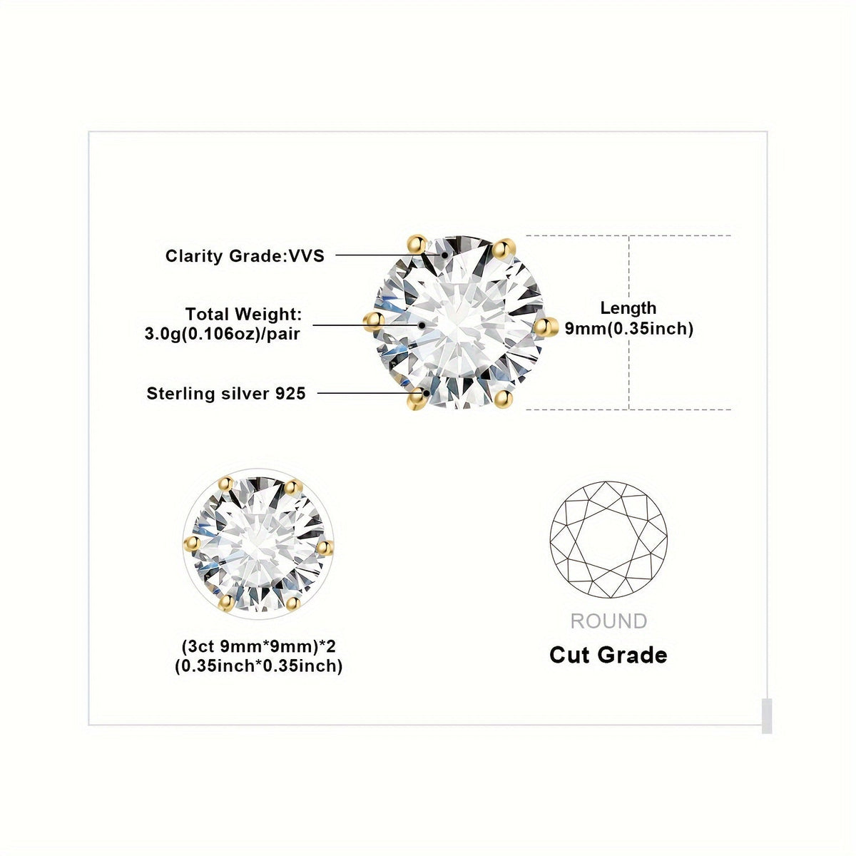 Moissanite Stud Earrings 925 Sterling Silver Round Cut Brilliant Sparkle 0.6ct to 6ct Platinum Plated Wedding Engagement Fine Jewelry for Women Girls Daily Prom Party