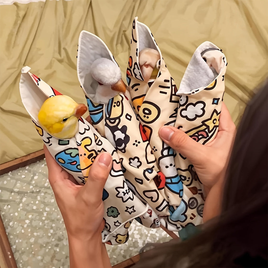 Parrot Grooming Wrap for Nail Trimming & Medication, Anti-Scratch Bird Restraint Swaddle Cloth, Self-Adhering Anti-Escape Parrot Wrapping Towel for Pet Birds, Cartoon Print Bird Grooming Accessory