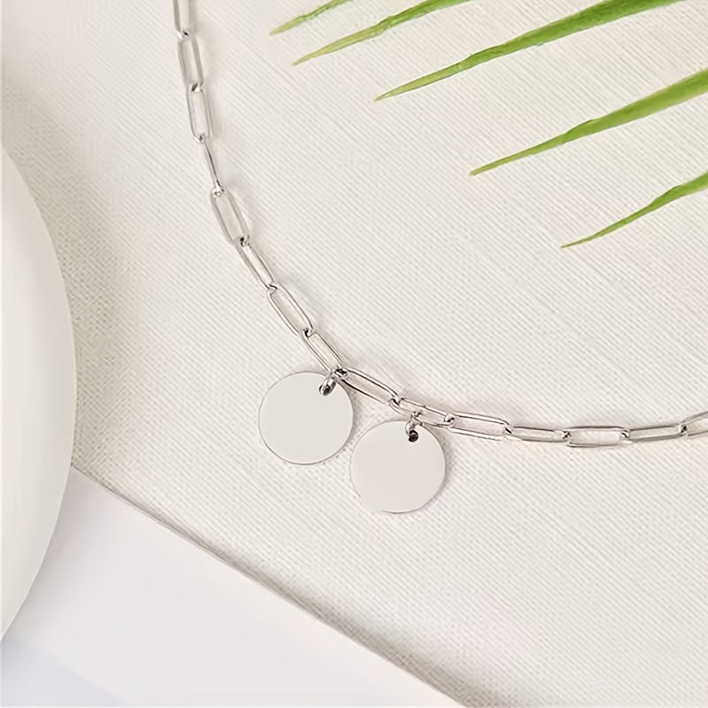 Personalized Pet Portrait Necklace - Paper Clip Chain Double Circle Pendant Engraved with Pet Portrait & Name, Custom Memorial Gift for Pet Lovers & Gift for Her, All-Season Wearable (Silver or Gold)