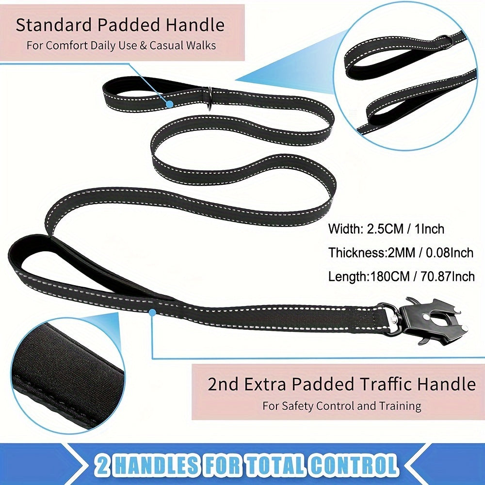 6ft Heavy Duty Dog Leash with Double Handles & Tactical Frog Clip – Reflective Rope Training Leash with Quick Release Locking Clip for Medium & Large Dogs, 11 Colors Available