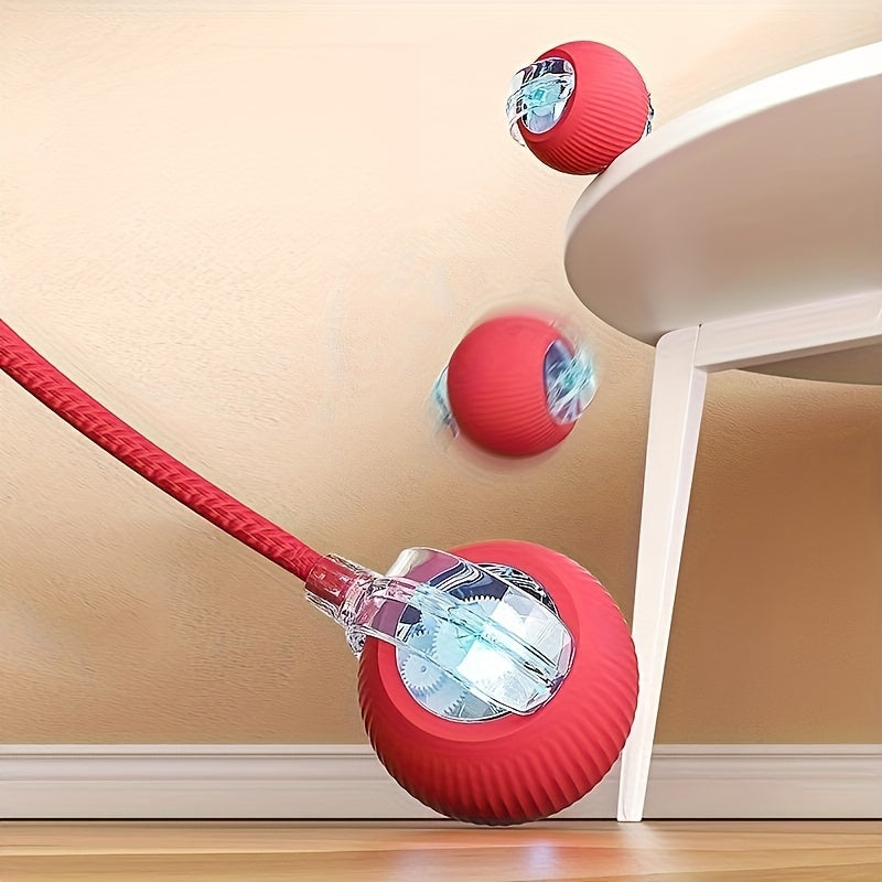 Interactive Cat Toy Ball with Tail Rope - Smart Auto Self-Rolling LED Light Teaser Ball, Automatic Electric Jumping Ball for Cats & Kittens, Pet Exercise Indoor Activity Toy