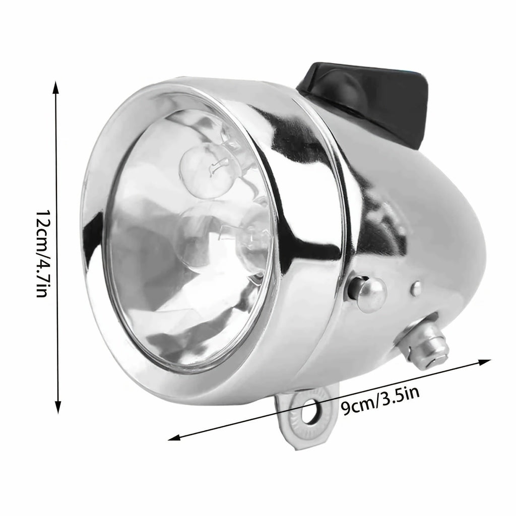 Bicycle Dynamo Headlight & Tail Light Kit 12V 6W Friction Generator – No Battery Needed, Fits Mountain Bike, Road Bike, BMX, Folding Bike, Kids Bike & More, Silver