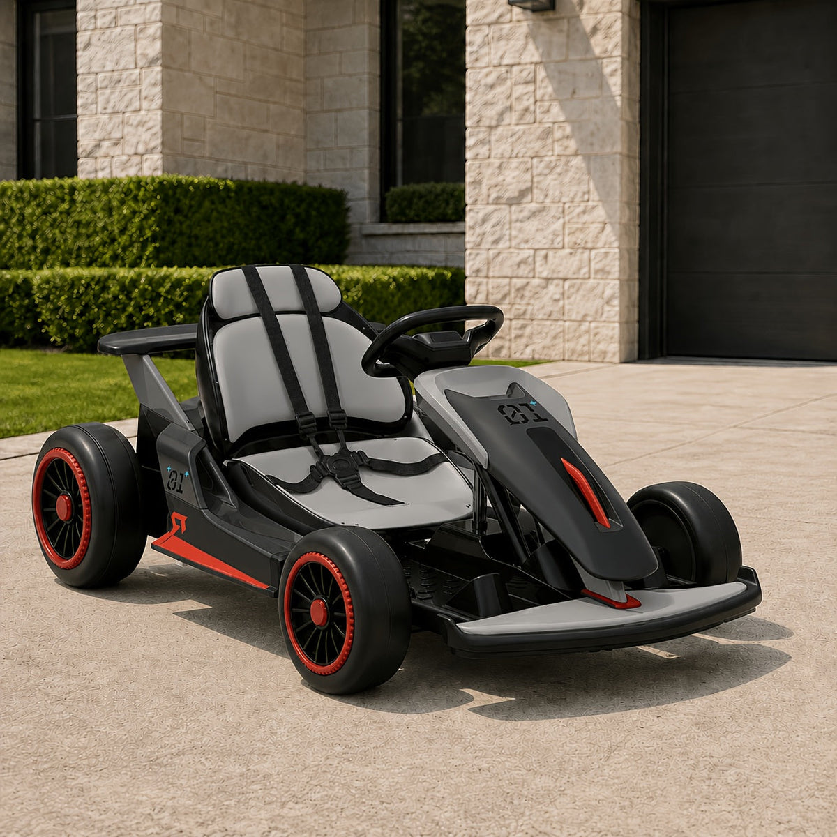 24V Electric Go Kart for Kids Ages 6+ with 360° Drift – Dual 180W Motors, 2 Speeds 3.1-5 MPH, 7Ah Battery, 5-Point Harness, Wireless Music & USB, 110 LB Capacity Racing Ride-On Car Gift
