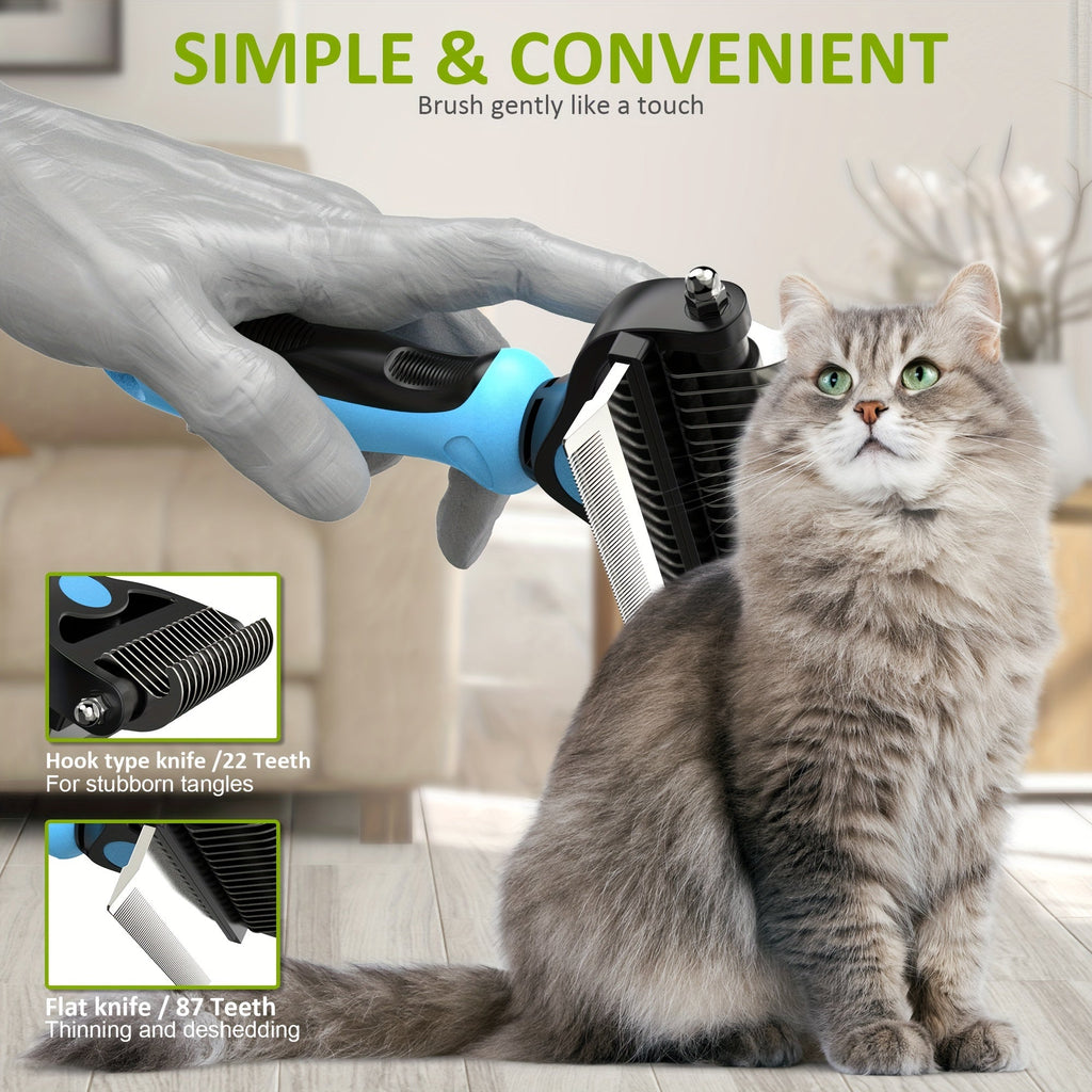 Double-Sided Pet Deshedding & Dematting Brush for Dogs & Cats - Undercoat Grooming Tool for Short to Long Hair, Gentle Shedding Brush Removes Loose Fur & Tangles, 2 Colors (Cyan/Yellow)