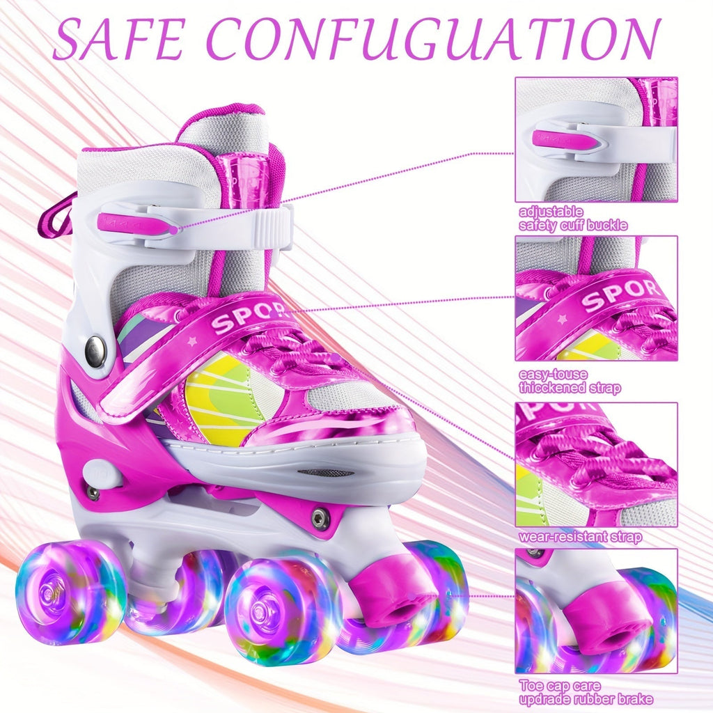 Adjustable Kids Roller Skates with Light-Up Wheels – Fun LED Rollerskates for Boys & Girls Ages 4–12, Youth & Toddler Sizes S/M/L, 9 Colors