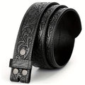 Vintage Engraved Western Belt with Bullhead Buckle - Adjustable Distressed Leather Cowboy Waistband for Men and Women, Country Music Festival Rodeo Accessories, Black Brown Coffee