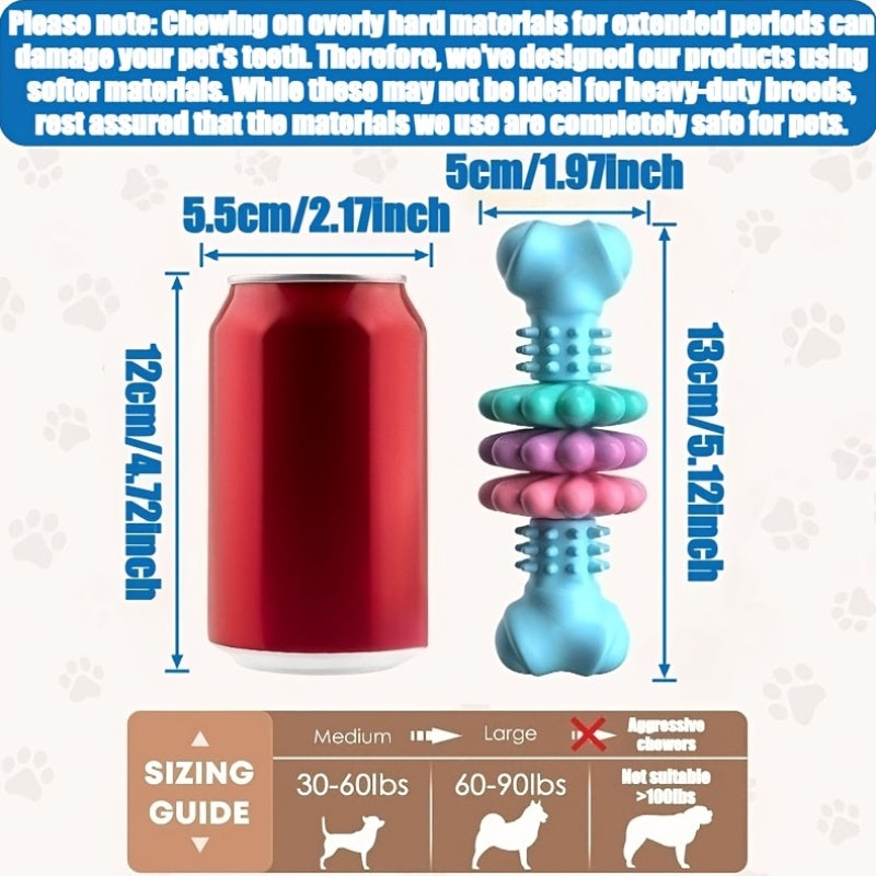 Dog Chew Bone Toy for Aggressive Chewers Durable Thermoplastic Rubber Teeth Cleaning Training Chew Toy for Small Medium Dogs Boredom Relief Geometric Pattern Random Color