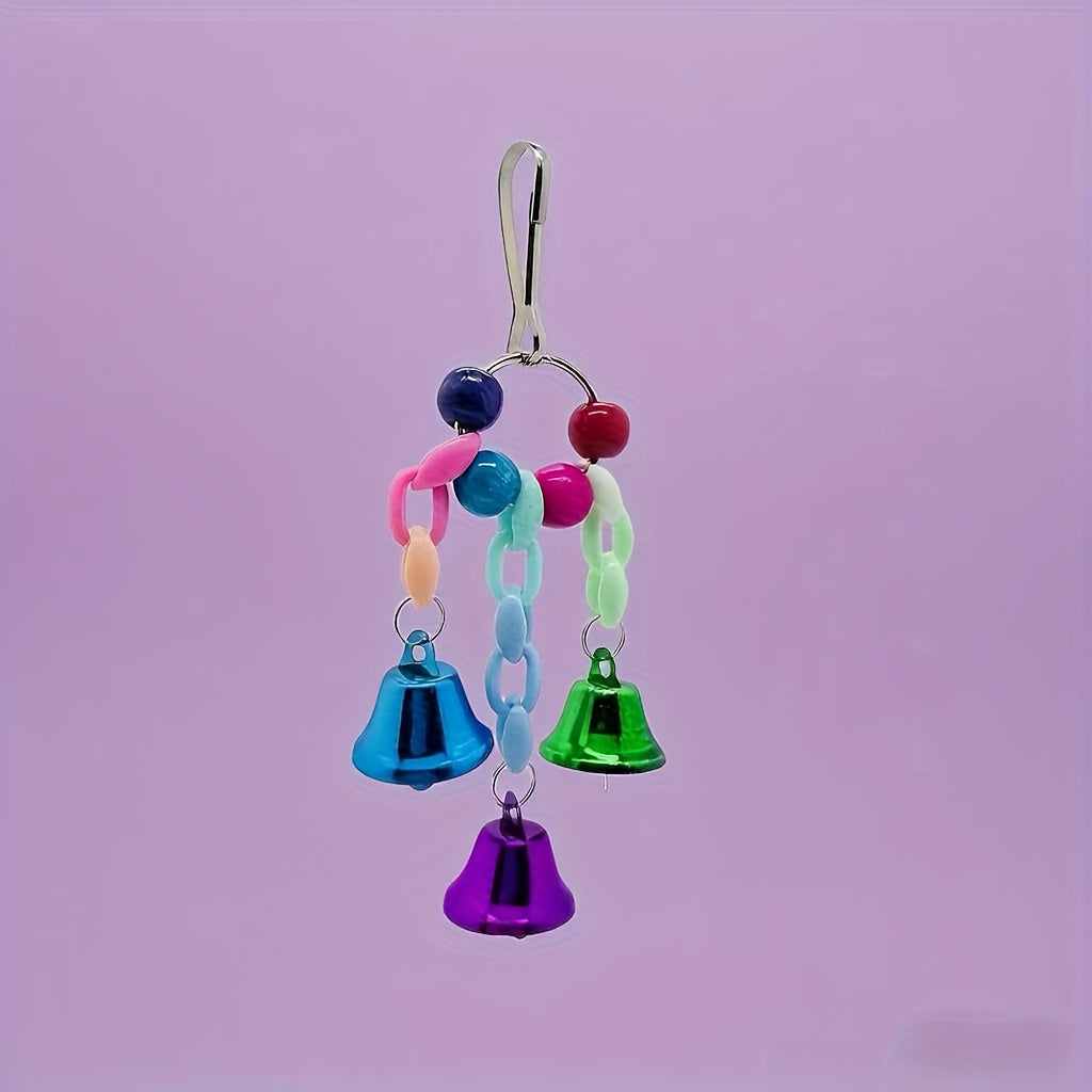 Parrot Colorful Bead & Bell String Chew Toy - Interactive Bird Foraging Chain Toy for Boredom Relief & Intelligence Development - Bird Cage Toy for Parrots Parakeets Cockatiels Budgies Random Color