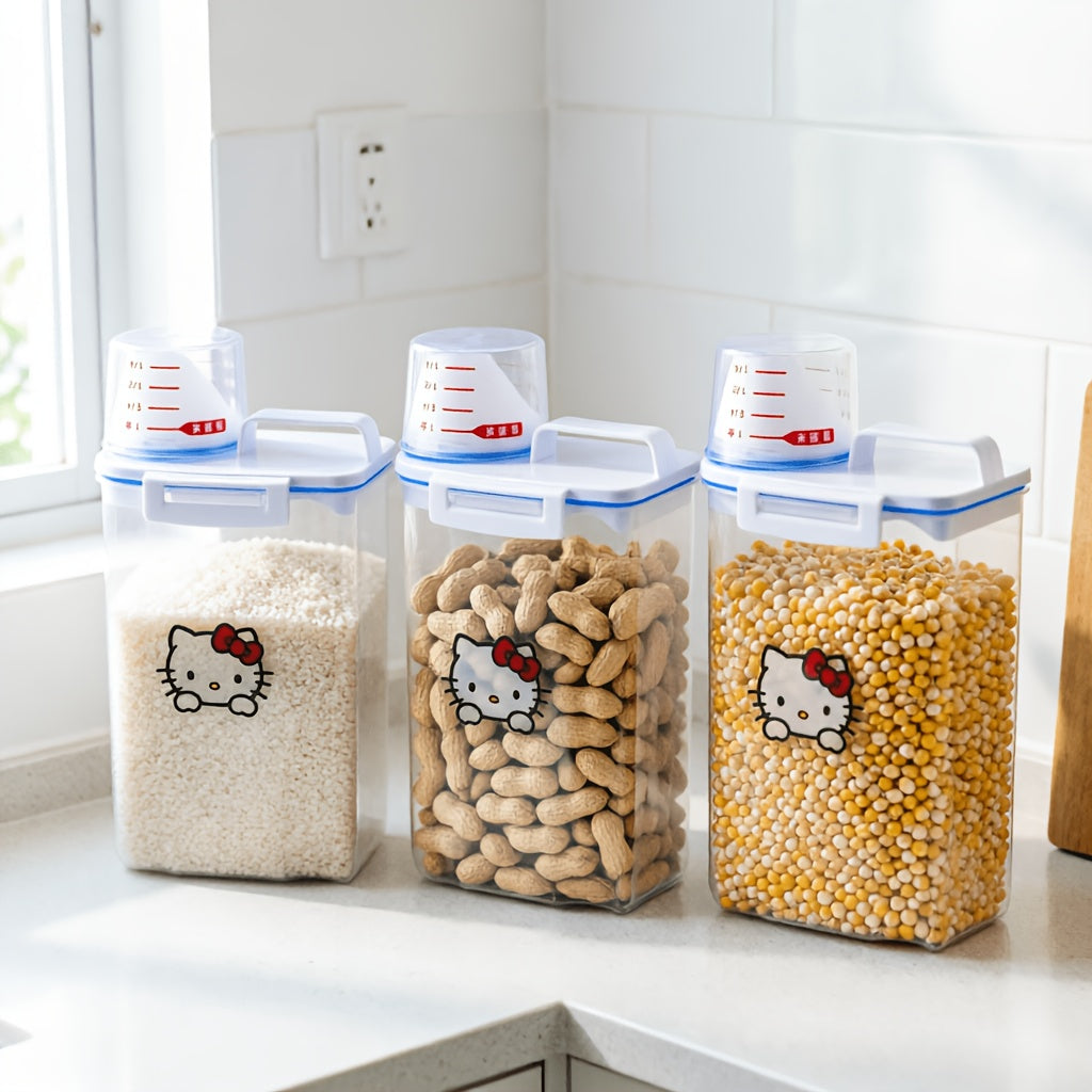 Hello Kitty Pet Food Storage Container with Airtight Seal - Large Capacity Dog Food & Cat Treat Canister, Sanrio Square Plastic Bucket for Grains & Dry Food, Cute Kitchen Pantry Organizer Gift