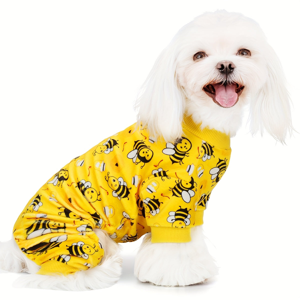 Bee Dog Pajamas Onesie with Feet – Soft Stretchy Pet PJs for Small Dogs & Cats, Funny Chihuahua Yorkie Doggie Jammies Outfit for Spring Summer Winter, Cozy Full-Body Pet Clothes