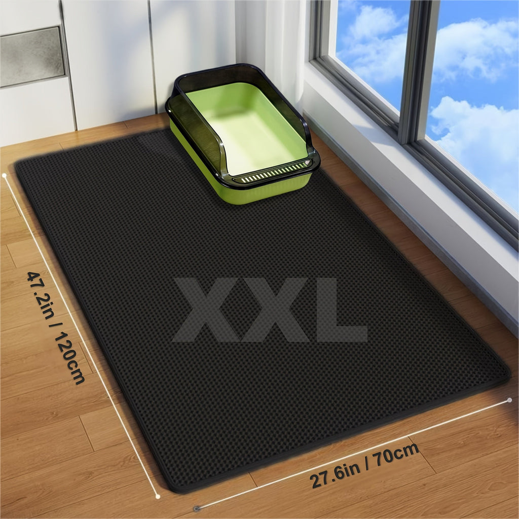 Extra Large Double-Layer Cat Litter Mat XXL 47.2x27.6 Inch - Anti-Splash Leak-Proof EVA Material, Non-Slip Washable Odor-Resistant Litter Trapping Mat for Litter Boxes, Beige