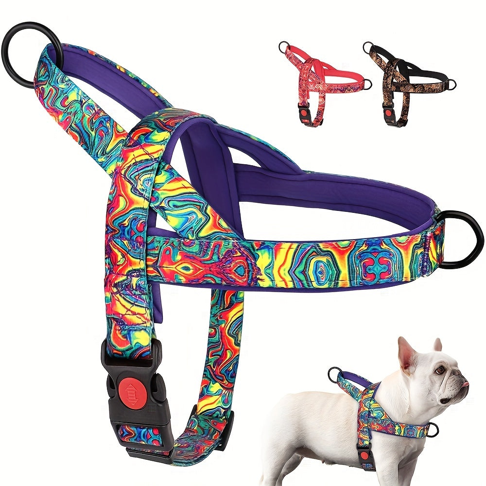 No-Pull Dog Harness Vest & Leash Set for Medium Large Dogs – Padded Nylon Adjustable Safety Vest with Durable Leash for Bulldog Boxer Pitbull, Sizes S M L, Purple Black Red, All-Day Comfort Walking