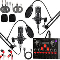 BM-800 Podcast Recording Studio Bundle with Live Sound Card, Voice Changer & Earphones – Complete Audio Interface Kit for Streaming, Vlogging & Live Broadcast, Multiple Models Available