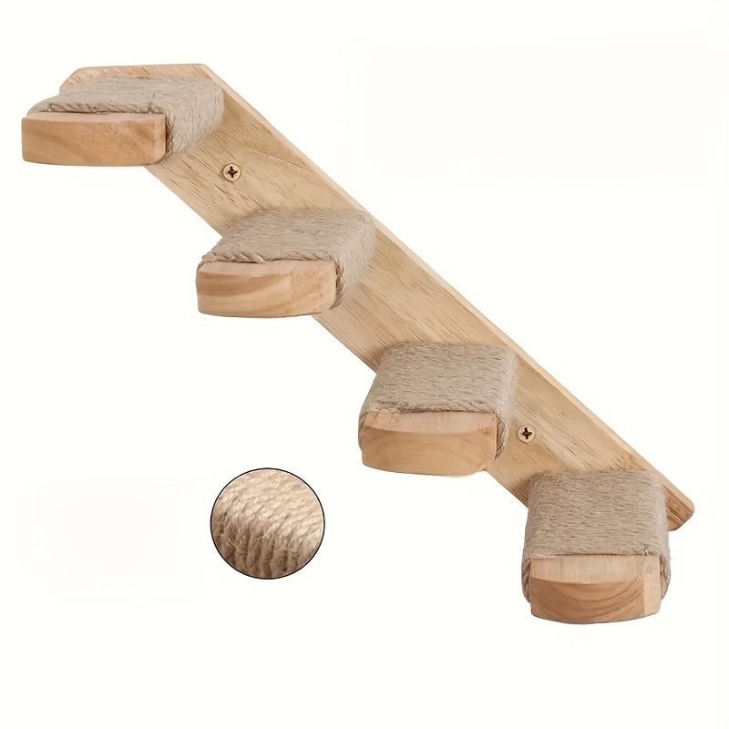 Wall-Mounted Wooden Cat Tree with Sisal Rope Cat Ladder Indoor Cat Furniture Space-Saving Cat Climbing Shelf Activity Center for Indoor Cats
