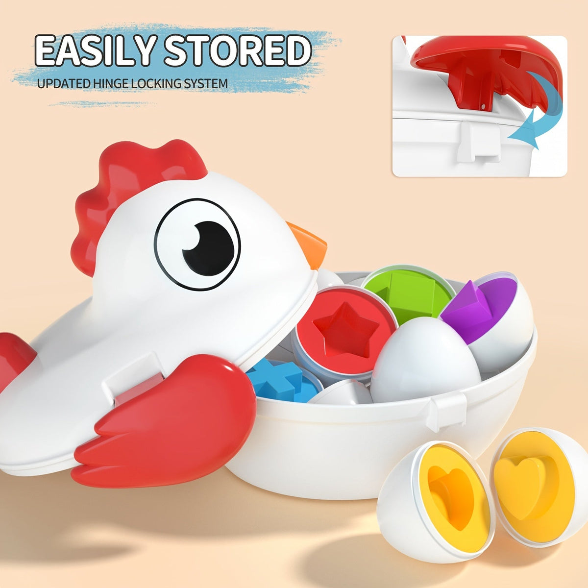 Toddler Easter Eggs Toy Chicken Color Matching Shape Sorter with 6 Colorful Eggs Fine Motor Skills Sensory Educational Learning Toy for Baby Girls Boys Kids Ages 1 2 3 Easter Basket Stuffer Gift