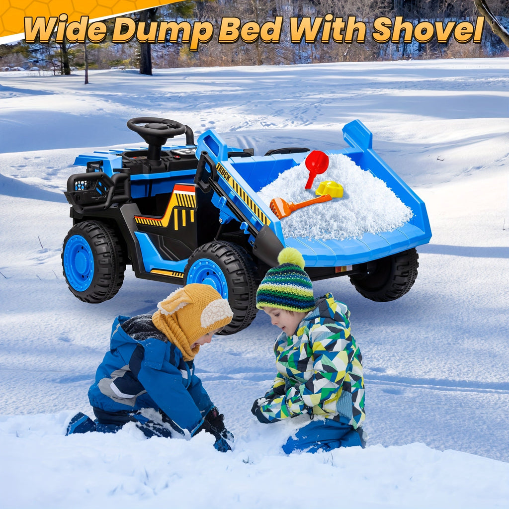 24V 2-Seater Kids Ride-On Dump Truck with 2x200W Motors, Electric Auto-Lift Dump Bed, Shovel, 2.4G Remote Control, Spring Suspension, Seat Belt & Lockable Doors – 110 LB Capacity, 4.9MPH – Construction Ride-On Toy for Boys & Girls Ages 3-8