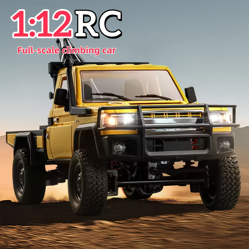 1/12 Scale RC Rock Crawler Pickup Truck 2.4GHz 4WD Off-Road Climbing Car with Functional Crane, Adjustable Hook, Controllable LED Lights, Dual Speed – Ready to Run Remote Control Vehicle Gift for Kids Adults
