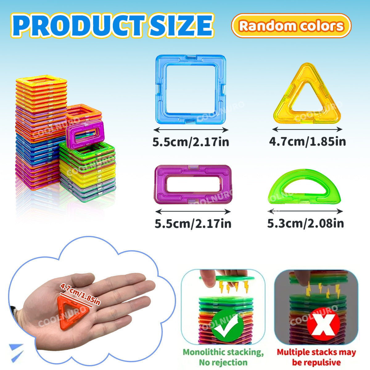 Magnetic Building Blocks Set for Kids 50 65 140 Pieces STEM Sensory Educational Tiles Toys Develop Creativity Hands-On Skills for Toddlers Boys Girls Birthday Halloween Christmas Gift Random Colors