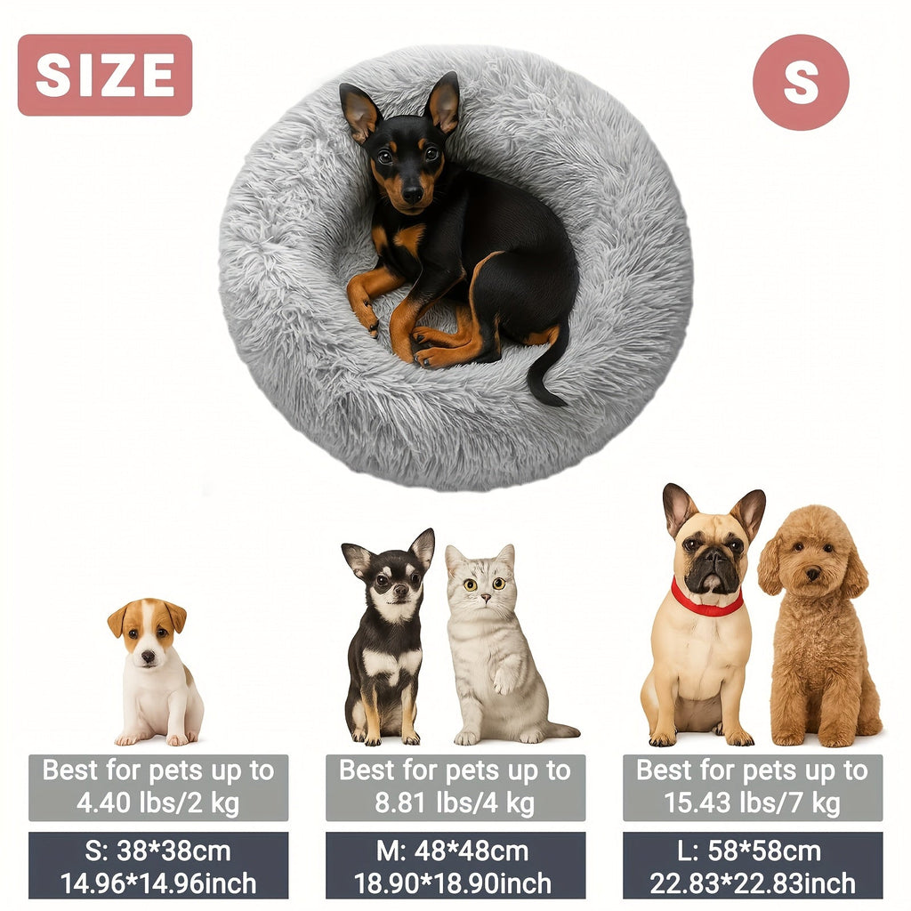 Donut Dog Bed & Cat Bed Soft Faux Fur Plush Round Pet Cushion - Warm Fluffy Calming Dog Crate Mat for Small Medium Large Dogs & Cats, Multiple Sizes 15"-31"