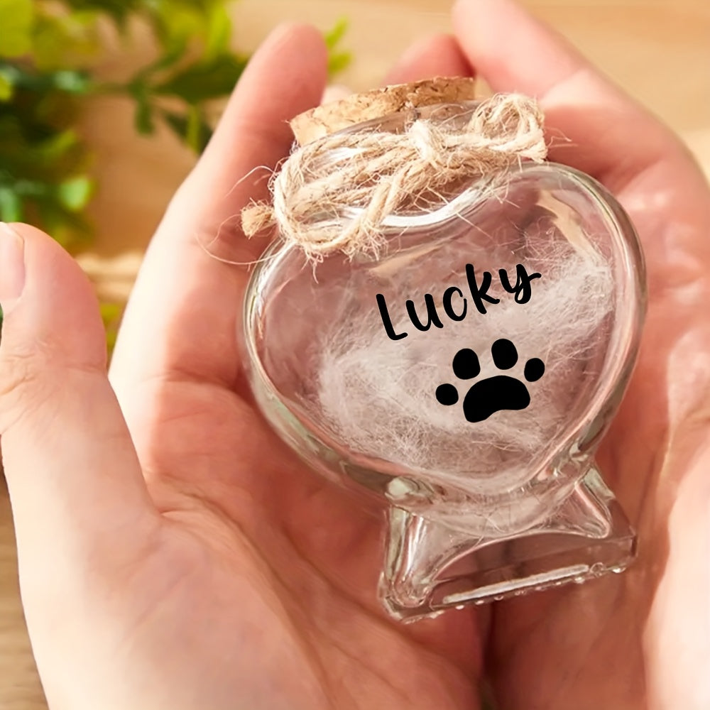 Custom Pet Memorial Keepsake Jar – Personalized Heart Bottle Urn for Pet Fur & Hair – Dog Cat Loss Gift, Sympathy Keepsake Urn for Beloved Pets