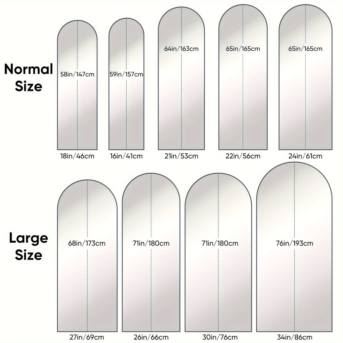 Arched Full Length Floor Mirror Freestanding – Full Body Standing Mirror with Stand for Bedroom, Living Room & Cloakroom, Wall Mountable, Available in 3 Sizes & 2 Colors (Black & Gold)