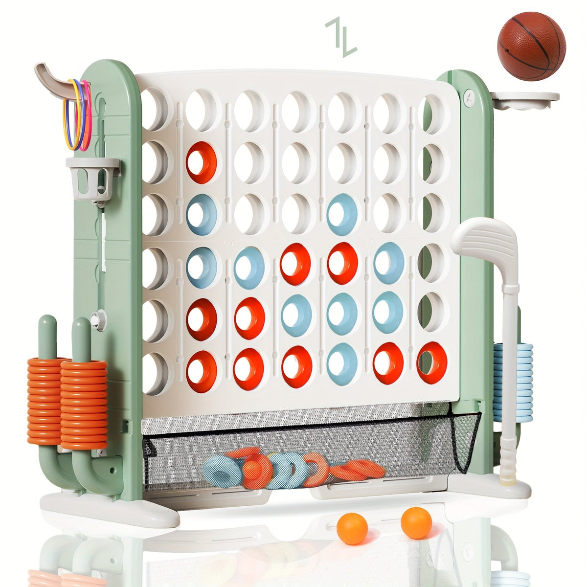 Giant 4-in-1 Outdoor Game Set Height Adjustable 2.6-3.2FT Connect Four Game with Quick Release Slider Mesh Pocket Kids Adults Backyard Party Birthday Gift Boys Girls Family Fun Yard Game