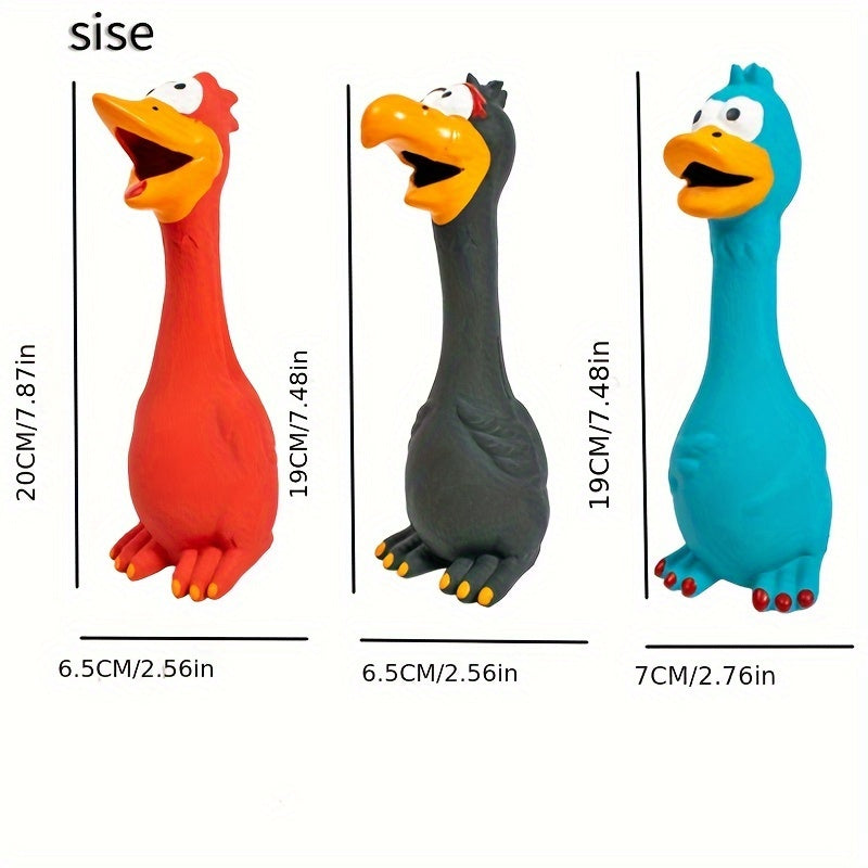 Squeaky Rubber Dog Chew Toy Chicken & Duck - Interactive Anti-Boredom Stress Relief Dental Chew for Dogs, Fun Squeaky Toy for Teeth Cleaning, 3-Piece Set or Singles