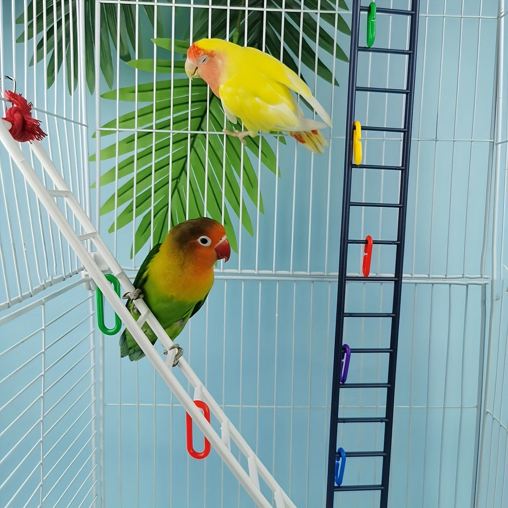 Parrot Climbing Ladder Swing Toy with Swingable Steps Bird Perch for Budgies Cockatiels Canaries Finches Lovebirds Mental Stimulation Cage Accessory White Grey