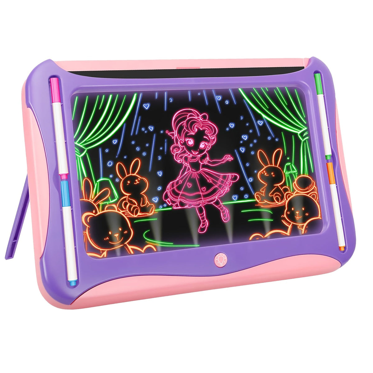 LED Light Up Drawing Board for Kids 8 Light FX Modes Doodle Tracing Art Set with 9 Double-Sided Cards 6 Washable Markers Flip Stand Creative STEM Toy Birthday Christmas Gift Girls Boys Ages 3-8