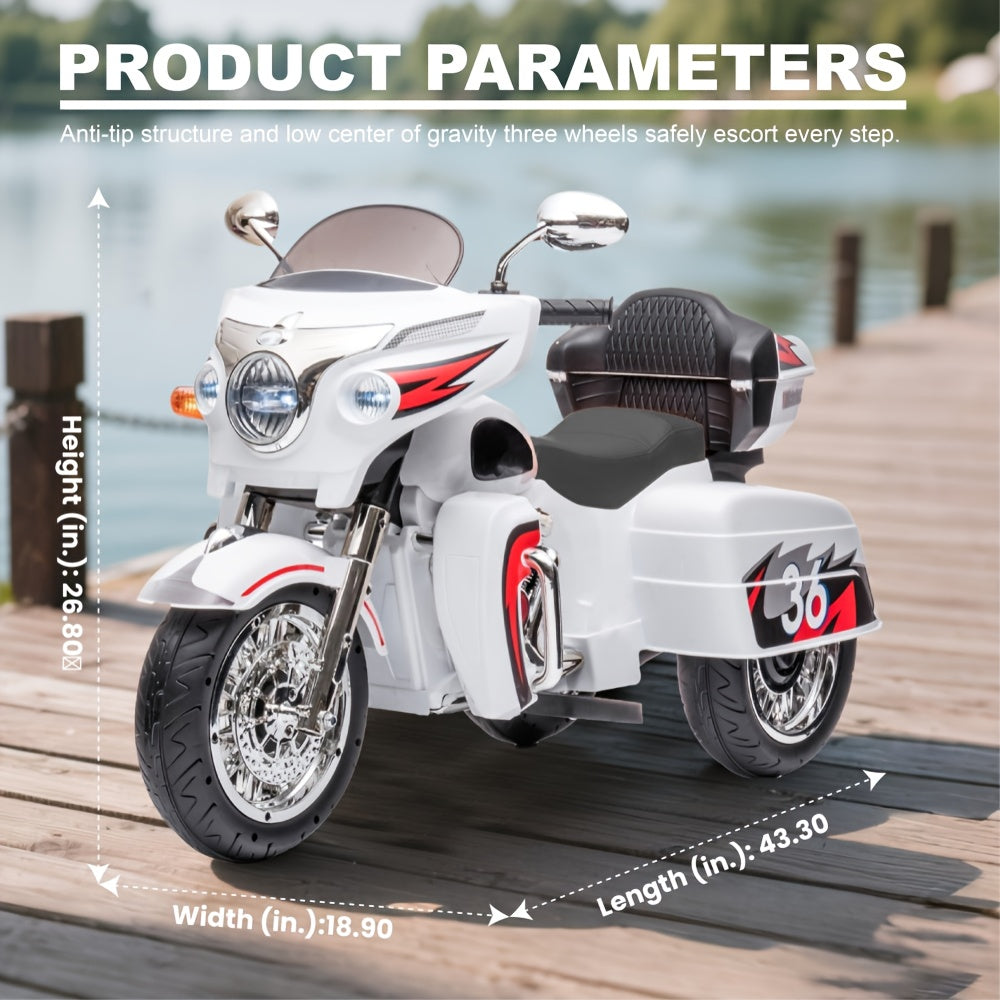 12V Kids Electric Motorcycle 2-Seat Ride On Motorbike with 3 Wheels Bluetooth USB LED Light Storage Box Safe Durable for Boys Girls Ages 3 to 8 Birthday Christmas Gift Black White Red