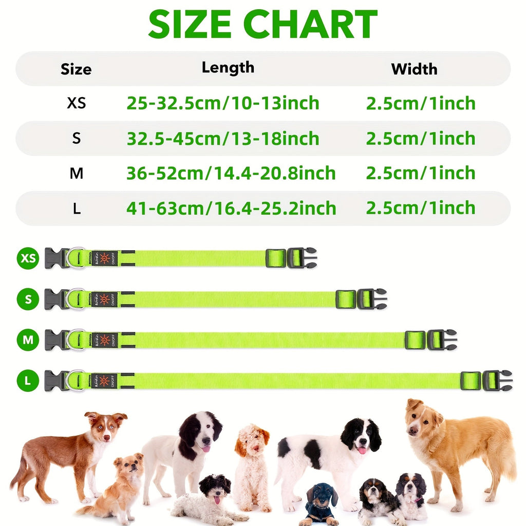 LED Dog Collar Light Up USB Rechargeable - Adjustable Nylon Glow Safety Collar with D-Ring Buckle for Small Medium Large Dogs, High Visibility Night Walking Dog Collar