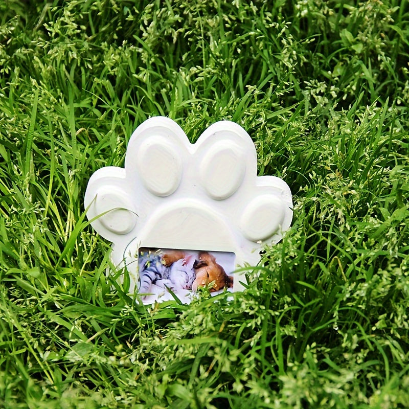 Pet Memorial Stone Mold Kit – Large Dog Paw Print & Photo Frame Plaster Mold for Garden Backyard Tombstone, DIY Pet Grave Marker & Memorial Ornament for Dogs & Cats